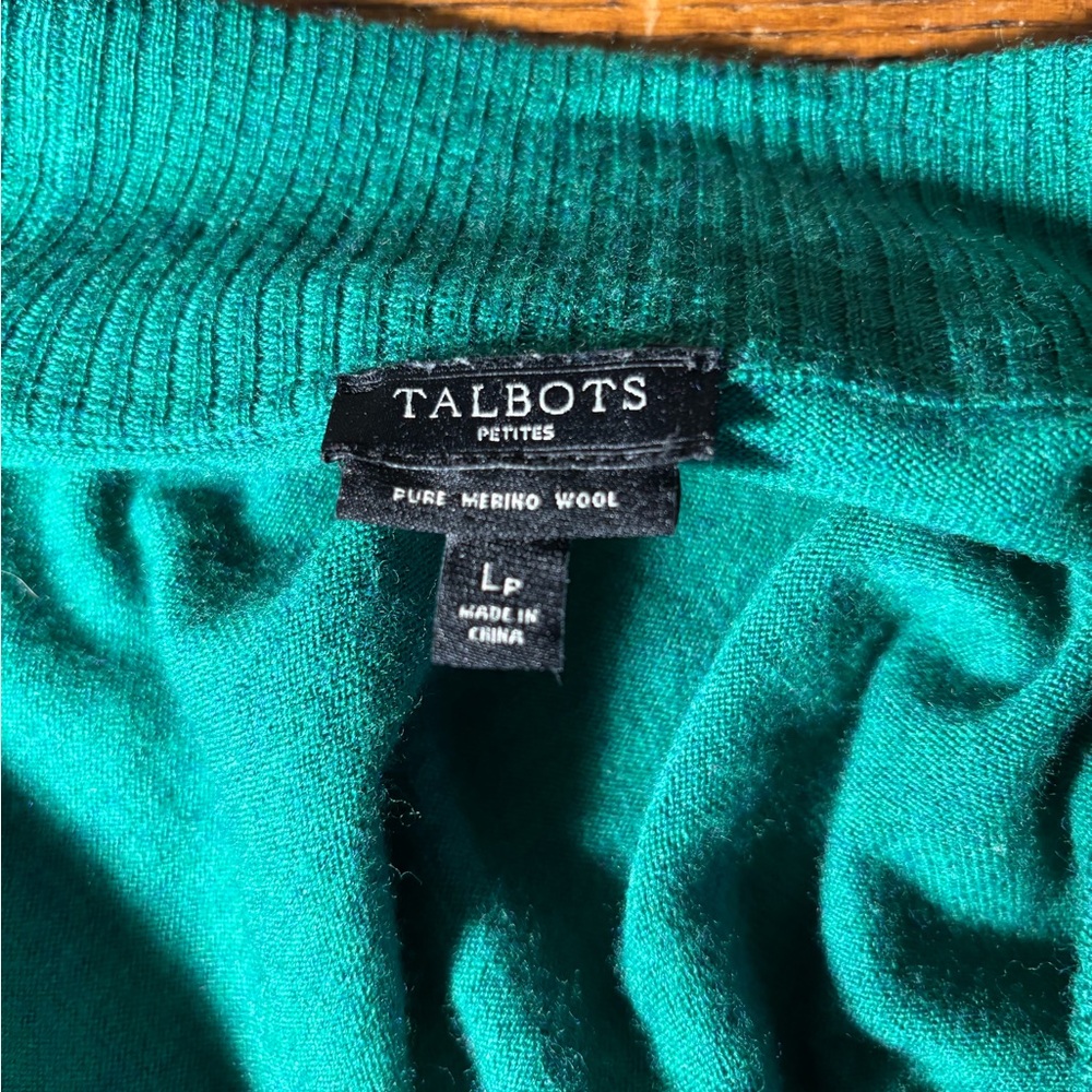 Talbots Emerald Green Open Front Cardigan Pure Merino Wool - Picture 5 of 6